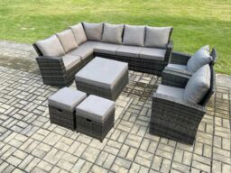 Fimous 11 Seat Rattan Garden Furniture Corner Sofa Set Outdoor Patio Sofa Chair Table Set in Dark Grey - thumbnail 1
