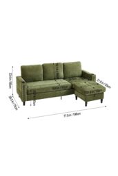 Living and Home Polyester Upholstered L-Shaped 3-Seater Sectional Sofa with Ottoman in Green - thumbnail 7