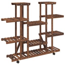 Berkfield Home Flower Stand with Wheels 110x25x115 cm Solid Wood Fir in Brown - Size: 110 x 25 x 115 cm - thumbnail 6