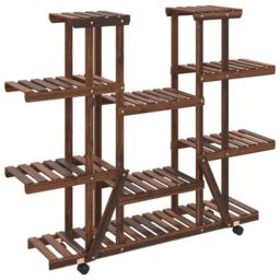 Berkfield Home Flower Stand with Wheels 110x25x115 cm Solid Wood Fir in Brown - Size: 110 x 25 x 115 cm - thumbnail 2