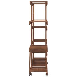 Berkfield Home Flower Stand with Wheels 110x25x115 cm Solid Wood Fir in Brown - Size: 110 x 25 x 115 cm - thumbnail 5