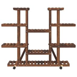 Berkfield Home Flower Stand with Wheels 110x25x115 cm Solid Wood Fir in Brown - Size: 110 x 25 x 115 cm - thumbnail 4