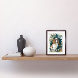 "Artery8 Wall Art Print King Charles Spaniel Dog in Leafy Plants Modern Artwork Framed 9X7 Inch in Brown - Size: W7"" x H9""" - thumbnail 2