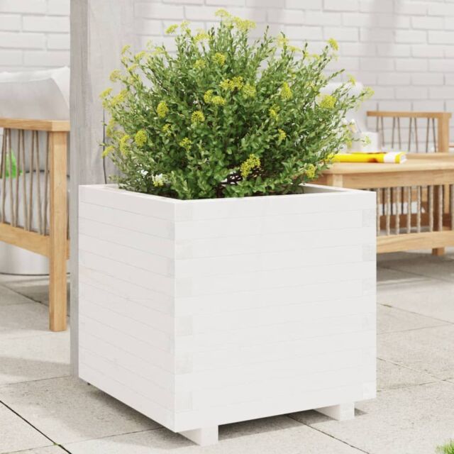 Berkfield Home Garden Planter White 50x50x49.5 cm Solid Wood Pine - image 1