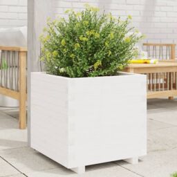 Berkfield Home Garden Planter White 50x50x49.5 cm Solid Wood Pine - thumbnail 1