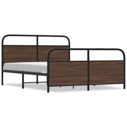 Berkfield Home Metal Bed Frame without Mattress Brown Oak 150x200 cm King Size - thumbnail 2