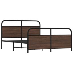 Berkfield Home Metal Bed Frame without Mattress Brown Oak 150x200 cm King Size - thumbnail 3