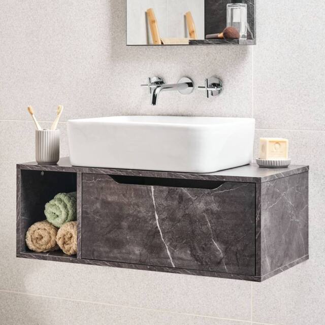 Wyld and Coco Black Marble Wall-Mounted Bathroom Cabinet 80 x 40 cm Fluted Front - image 1