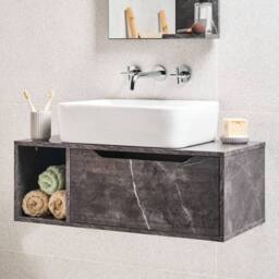 Wyld and Coco Black Marble Wall-Mounted Bathroom Cabinet 80 x 40 cm Fluted Front - thumbnail 1