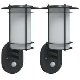 Berkfield Home Outdoor Wall Lights with Sensors 2pcs Black Stainless Steel - thumbnail 2