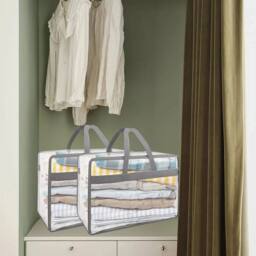 Havendro 2Pcs PVC Clothes Storage Bags Zipped Wardrobe Organizer Box in Clear - thumbnail 4