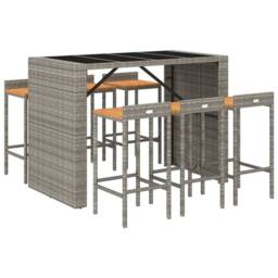 Berkfield Home Beautiful 7 Piece Garden Bar Set Grey Poly Rattan& Solid Wood Acacia