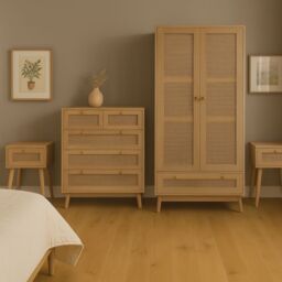 Birlea Wooden 3 Piece Furniture Set Wardrobe Chest of Drawers Bedsides Croxley in Natural - thumbnail 1