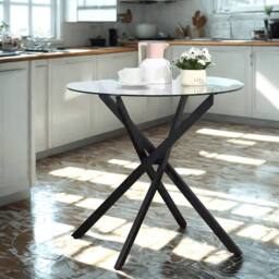 FURNOS Industrial Tempered Glass Round Coffee Table Black - thumbnail 1