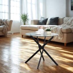 FURNOS Industrial Tempered Glass Round Coffee Table Black - thumbnail 5