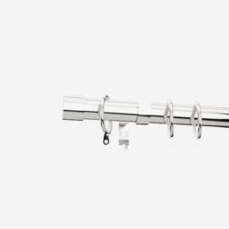 New Edge Blinds Polished Chrome 28mm End Cap Fixed Length Metal Curtain Pole in Metallic Silver - Size: 250 cm - thumbnail 2