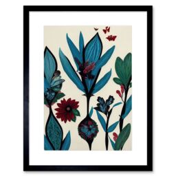 "Artery8 Wall Art Print Abstract Paper Quilling Floral Blooms Flowers Butterflies Blue Burgundy Green Cream Artwork Framed 9X7 Inch - Size: W7"" x H9""" - thumbnail 1