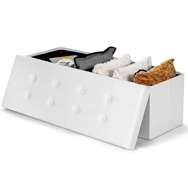 Gymax Shoe Bench Folding Ottoman Foot Stool 160L Capacity With Divider White - image 1