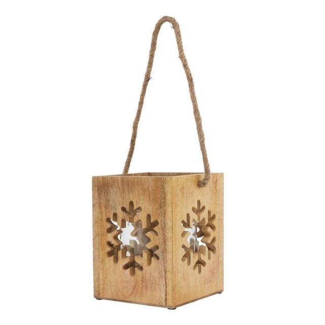 Hill Interiors Wooden Snowflake Tealight Holder 14cm x 14cm x 14cm in Brown - Size: 14 cm x 14 cm x 14 cm - image 1
