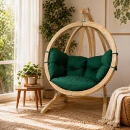 Amazonas Globo Single Hanging Egg Chair Set with Wooden Stand - Luxury Indoor & Outdoor Garden Swing Chair - 120kg in Green - thumbnail 6