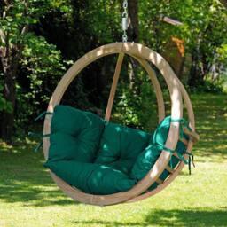 Amazonas Globo Single Hanging Egg Chair Set with Wooden Stand - Luxury Indoor & Outdoor Garden Swing Chair - 120kg in Green - thumbnail 2