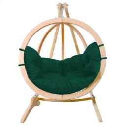 Amazonas Globo Single Hanging Egg Chair Set with Wooden Stand - Luxury Indoor & Outdoor Garden Swing Chair - 120kg in Green - thumbnail 1