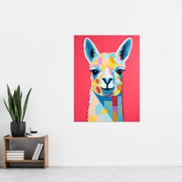"Artery8 Wall Art Print Pink Drama Llama Colourful Graphic Painting Quirky Animal Portrait with Geometric Patterns Poster - Size: W18"" x H24""" - thumbnail 4