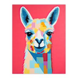 "Artery8 Wall Art Print Pink Drama Llama Colourful Graphic Painting Quirky Animal Portrait with Geometric Patterns Poster - Size: W18"" x H24""" - thumbnail 1