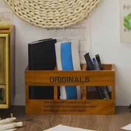 EONLION A Desktop Wooden Pen Pencil Holder in Brown - Size: 500mm - thumbnail 4
