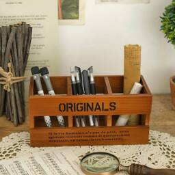EONLION A Desktop Wooden Pen Pencil Holder in Brown - Size: 500mm