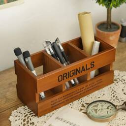 EONLION A Desktop Wooden Pen Pencil Holder in Brown - Size: 500mm - thumbnail 3