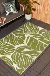 OHS Palm Garden Outdoor Rug Large Waterproof Non Slip Area Reversible Mat in Green - Size: 120 cm x 170 cm - thumbnail 3