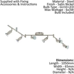 Loops Flush 6 Spot Ceiling Light Colour Satin Nickel Shade Bulb GU10 6x3W Included in Metallics - thumbnail 2