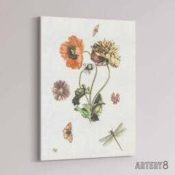 "Artery8 Poppies Butterflies & Dragonfly Teyler Canvas Wall Art in White - Size: W18"" x H24""" - thumbnail 2