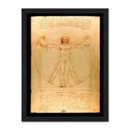 "Artery8 Wall Art Print Da Vinci Vitruvian Man Human Proportions 1490 Diagram Large Framed Wall Décor Art in Brown - Size: W18"" x H24""" - thumbnail 1