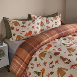 OHS Autumn Gonk Reversible Check Duvet Cover Set with Pillowcase in Beige - Size: King - thumbnail 2