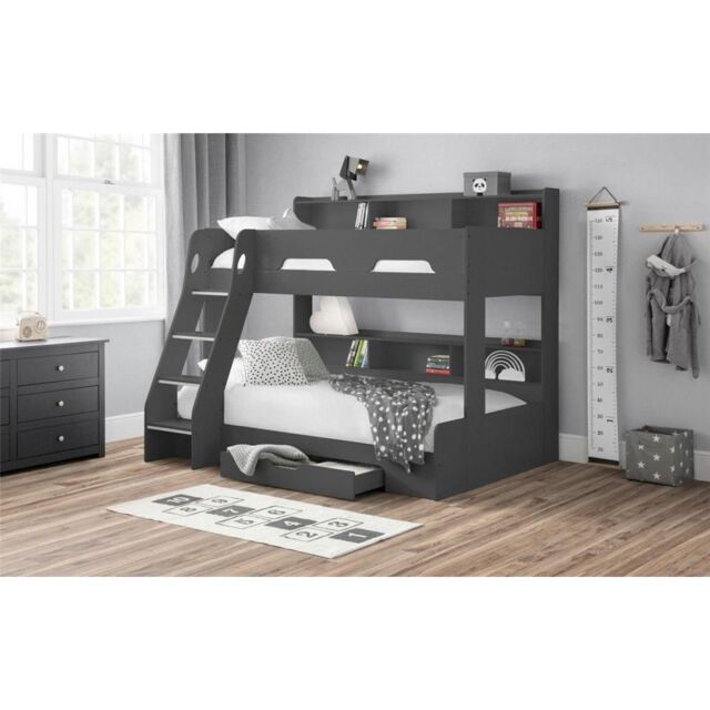 Ashfield Anthracite Triple Sleeper Book Case Bunk Bed in Charcoal - Size: Single - image 1