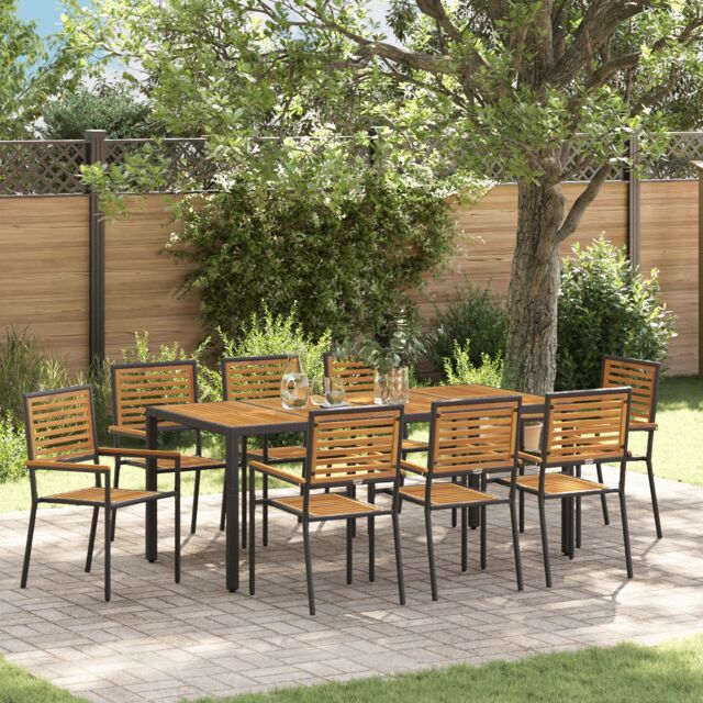 Berkfield Home 9 Piece Garden Dining Set Black Poly Rattan Acacia - image 1