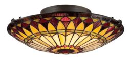 Netlighting West End 2 Light Flush Ceiling Light Vintage Bronze Tiffany Glass E27 in Brown
