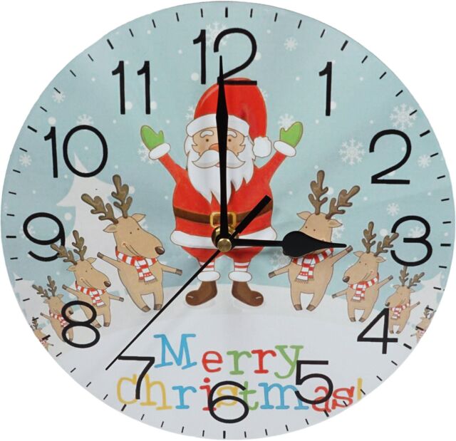 Netagon Christmas Reindeer & Santa Design Festive Battery Operated Wall Clock in Red - image 1