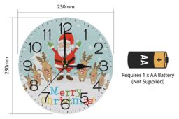 Netagon Christmas Reindeer & Santa Design Festive Battery Operated Wall Clock in Red - thumbnail 2
