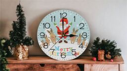 Netagon Christmas Reindeer & Santa Design Festive Battery Operated Wall Clock in Red - thumbnail 4