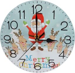 Netagon Christmas Reindeer & Santa Design Festive Battery Operated Wall Clock in Red - thumbnail 1