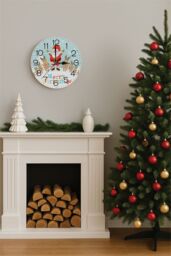 Netagon Christmas Reindeer & Santa Design Festive Battery Operated Wall Clock in Red - thumbnail 6
