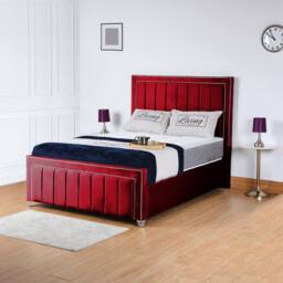 UK Bed Furniture Fiona Slatted Base Upholstered Bed with 48 Inch Headboard in Maroon - Size: Small Double