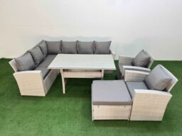 Fimous 9 Seater Rattan Garden Furniture Set Table 2 Chairs Big Footstool in Light Grey - thumbnail 2