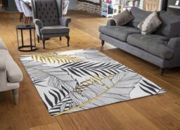 Benjamin Tate Design Gold & Black Leaves Rug in Natural - Size: Large - thumbnail 2