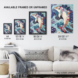 "Artery8 Dolphin Jump Sea Waves Colourful Folk Art Wall Art Print in Blue - Size: W12"" x H16""" - thumbnail 3