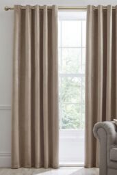 Laurence Llewelyn-Bowen Montrose' Velvet Blackout-Coated Pair of Eyelet Curtains in Natural - Size: 117 cm width x 137 cm drop