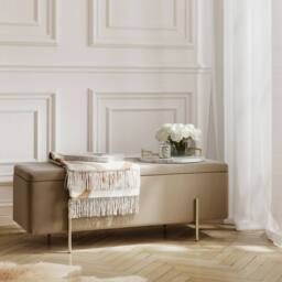 Lemon Pavilion Furniture Lola Storage Ottoman - L45 x W116 x H45 cm - Beige/Brushed Gold in Beige - Size: 1 Pack